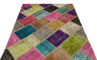 Pembe Mor Eskitme Patchwork Salon Halısı Karışık