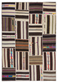 Bej Kahverengi Etnik Patchwork Salon Halısı 2207
