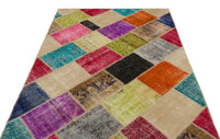 Bej Kırmızı Eskitme Patchwork Salon Halısı