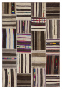 Kahverengi El Dokuma Halı Yün Geometrik Desenli 160x230 cm 2248
