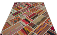Kırmızı Turuncu Bohem Kilim Patchwork Salon Halısı