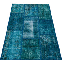 Turkuaz Mavi Eskitme Patchwork Salon Halısı 26125