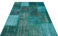 Turquoise Geometric Hand-Woven Area Rug 158x230 cm (5'2" x 7'7")