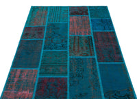 Turkuaz Mavi Eskitme Patchwork Salon Halısı 26690
