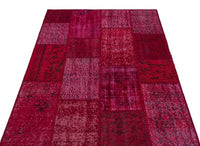 Kırmızı Pembe Eskitme Patchwork Salon Halısı Soyut