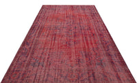 Red and Navy Abstract Overdyed Vintage Rug 183x290 cm (6' x 9'6")