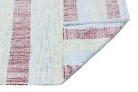 Bohemian Striped White & Burgundy Wool Runner Rug 88x261 cm (2'11" x 8'7")