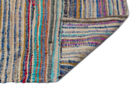 Beiger handgewebter Kelim Teppich mit bunten Streifen 161x343 cm
