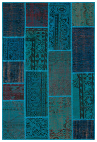 Türkiser Patchwork Teppich aus Wolle & Baumwolle 120x180 cm