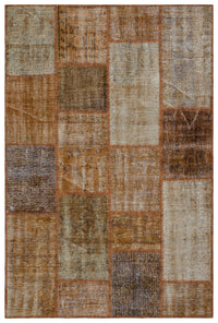 Kahverengi Bej Eskitme Patchwork Salon Halısı Eskitme - El Dokuma