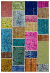 Çok Renkli El Dokuma Halı Eskitme Stili Geometrik 160x230 cm