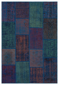 Blue & Green Geometric Handmade Wool Rug 160x230 cm (5'3" x 7'7")