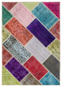 Mehrfarbiger handgeknüpfter Wollteppich im Vintage-Stil 123x177 cm
