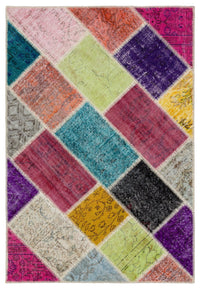 Mehrfarbiger handgeknüpfter Wollteppich im Vintage-Stil 122x180 cm