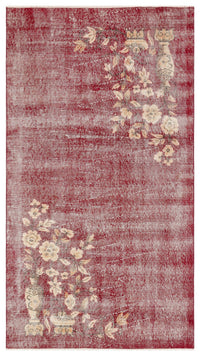 Burgundy Red Floral Hand-Knotted Wool Rug 116x208 cm (3'10" x 6'10")