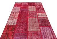 Red and Pink Patchwork Hand-Knotted Wool Rug 159x227 cm (5'3" x 7'5")