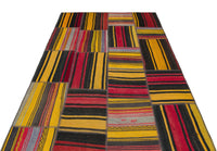 Sarı Siyah Etnik Kilim Patchwork Salon Halısı