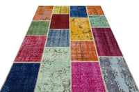Turuncu Yeşil Eskitme Patchwork Salon Halısı