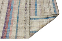 Ecru, Blue & Pink Striped Flatweave Kilim Runner Rug 94x325 cm (3'1" x 10'8")