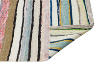 Cream & Multi-Color Striped Wool Kilim Rug 154x313 cm (5'1" x 10'3")