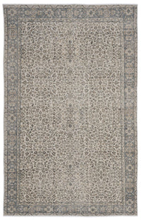 Beige and Grey Floral Vintage Turkish Rug 182x291 cm (6' x 9'7")