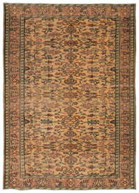 Vintage Beige Floral Hand-Knotted Wool Rug 188x263 cm (6'2" x 8'8")