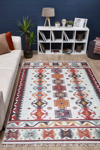Krem Turuncu Bohem Etnik Salon Halısı Geometrik