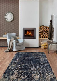 Abstrakter Teppich in Marineblau und Beige im Vintage-Stil