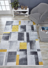 Sarı Gri Geometrik Modern Salon Halısı Polyester