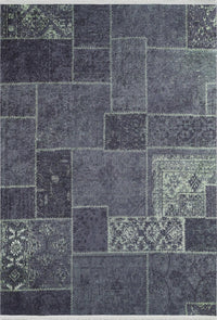 Antrasit Koyu Gri Eskitme Patchwork Salon Halısı