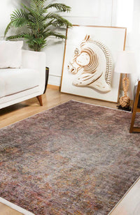 Grey and Brown Abstract Area Rug, Machine Washable