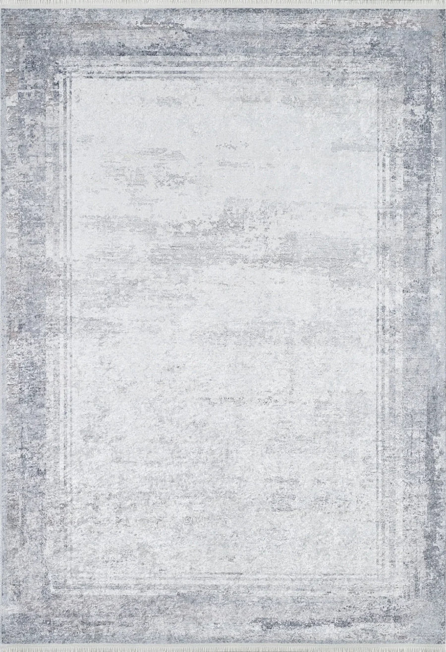Beyaz Gri Dokulu Minimalist Halı - Yıkanabilir - Kaymaz Taban - Pati Dostu