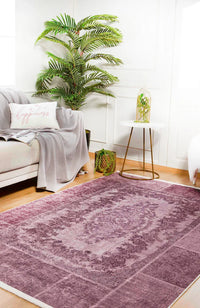 Purple Medallion Distressed Area Rug