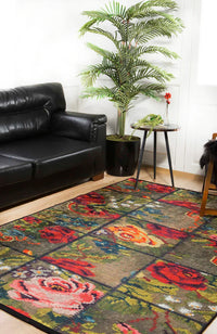 Outlet Dijital Baskı Halı Gri Çiçek Desenli Modern - görsel 1