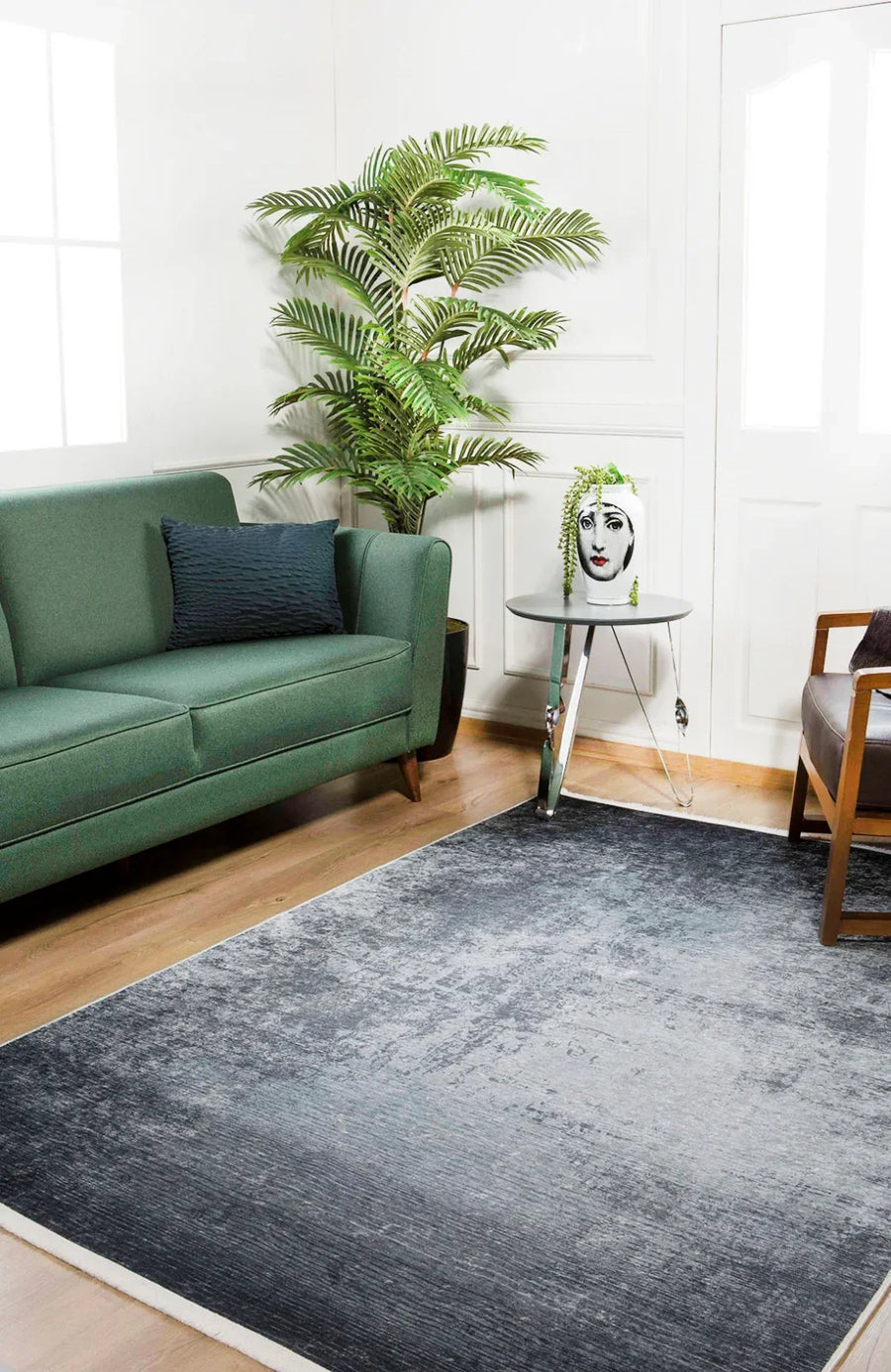 Antrasit Gri Dokulu Eskitme Halı - Kaymaz Taban - Pati Dostu - Toz Vermez