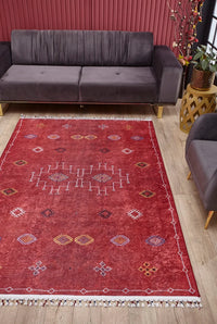 Red and White Geometric Area Rug