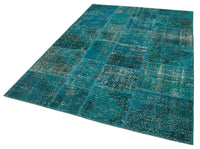Turquoise & Grey Geometric Patchwork Rug 170x241 cm (5'7" x 7'11")