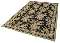 Black and Beige Floral Vintage Turkish Rug 180x272 cm (5'11" x 8'11")