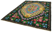 Schwarzer Vintage Orientteppich mit Blumenmuster, handgeknüpft 230x316 cm