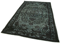 Black & Turquoise Floral Vintage Turkish Rug 176x286 cm (5'9" x 9'5")