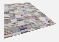 Vintage White & Grey Rag Rug Kilim with Colorful Accents 246x352 cm (8'1" x 11'7")