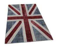 Mavi Kırmızı Eskitme Salon Halısı Union Jack