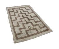 Vintage Shaggy Wollteppich Creme & Beige Geometrisch 120x186 cm