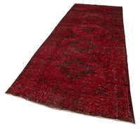 Red Geometric Overdyed Vintage Runner Rug 143x395 cm (4'8" x 13')