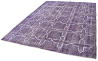 Violetter und weißer Vintage Wollteppich geometrisch 221x299 cm
