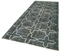 Antrasit Gri Halı Yolluk Geometrik Gri Detaylı Kök Boyalı 144x361 cm 28416