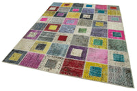 Multicolored Geometric Vintage Patchwork Rug 179x236 cm (5'10" x 7'9")
