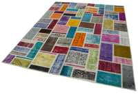 Multicolored Geometric Vintage Patchwork Rug 176x236 cm (5'9" x 7'9")