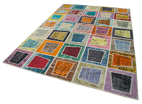 Kırmızı Mavi Eskitme Patchwork Salon Halısı