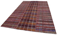 Vintage Burgundy & Blue Striped Kilim Rug 204x300 cm (6'8" x 9'10")